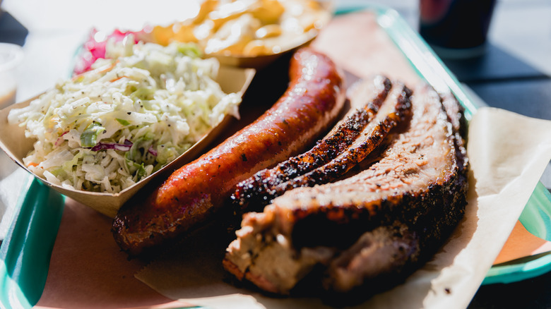 Barbecued meats and coleslaw