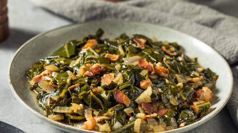 Bacon and collard greens with onions