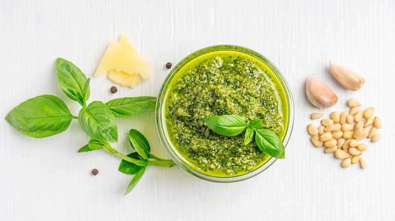 Pesto jar white background