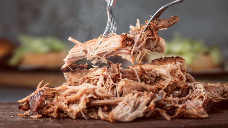 Pulled pork pile with forks