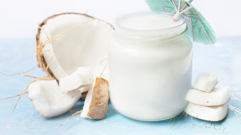 jar of coconut cream and coconut pieces