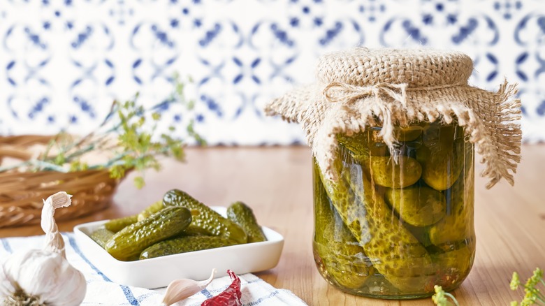 Homemade pickles glass jar