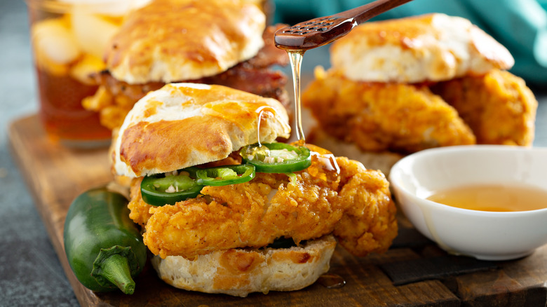 chicken biscuits with honey drizzle