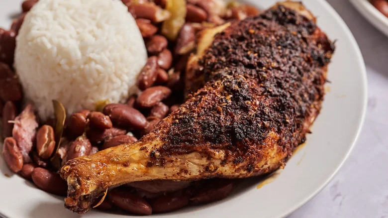 Blackened chicken with rice and beans