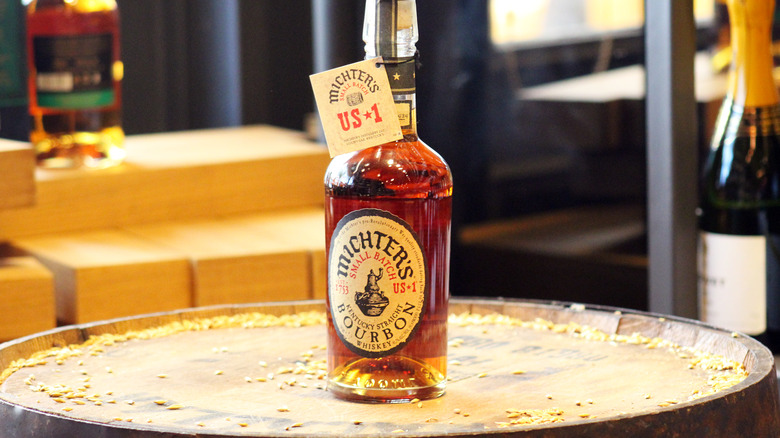 Bottle of Michter's on barrel