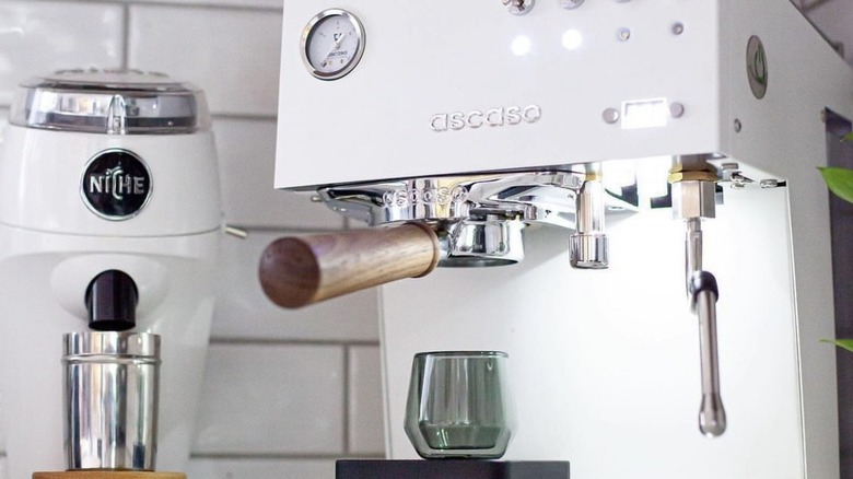 Espresso machine in white kitchen