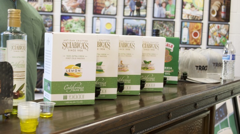 boxes of Sciabica's olive oil