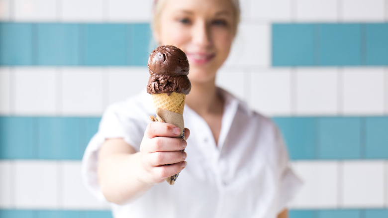 Dark chocolate ice cream cone