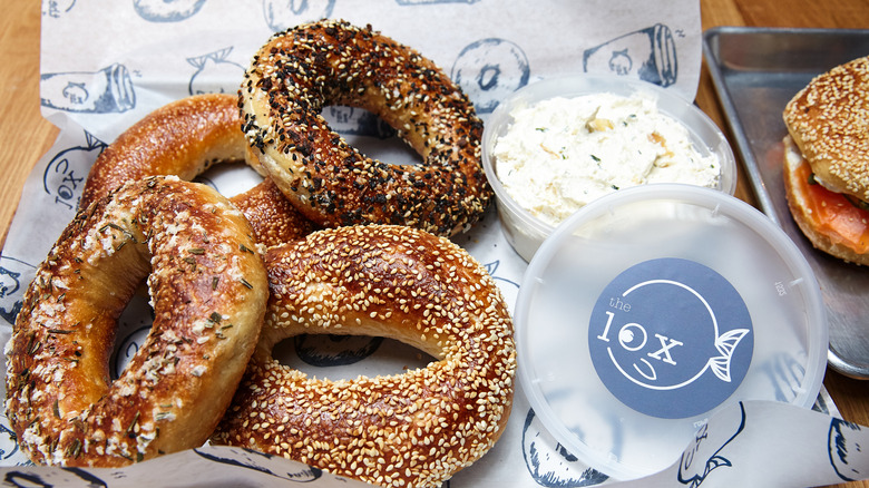 Bagels with cream cheese spread