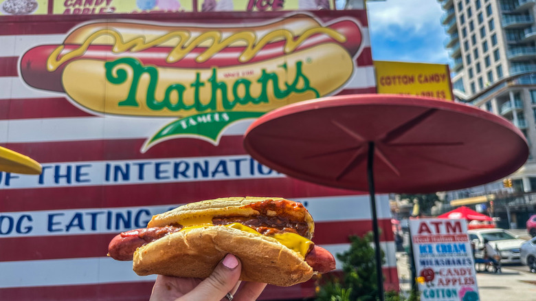 chili cheese dog at Nathan's