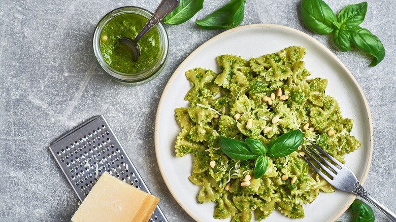 Pesto pasta with pine nuts