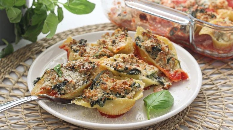 baked stuffed shells on plate