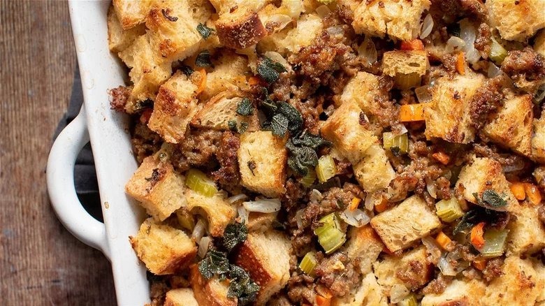 Sausage stuffing in dish