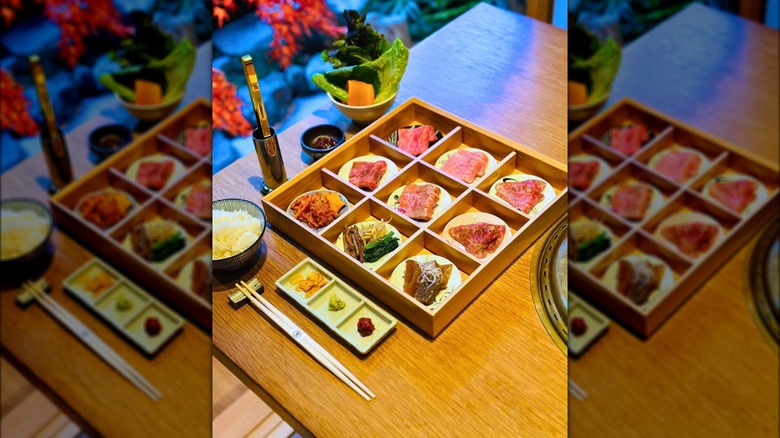 colorful tray of Wagyu bites