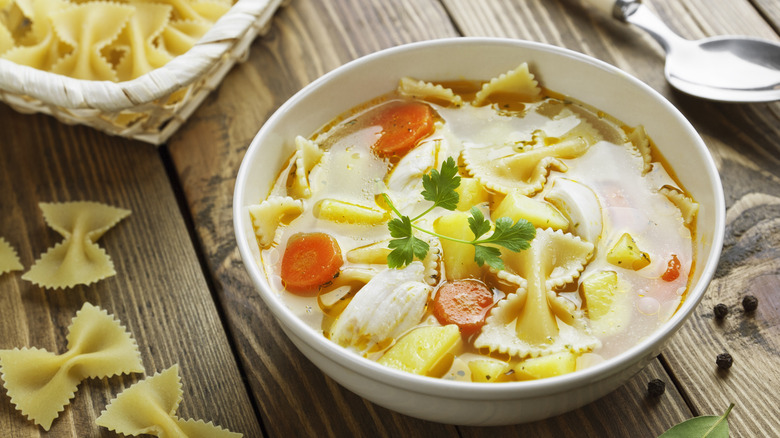 Farfalle vegetable chicken soup