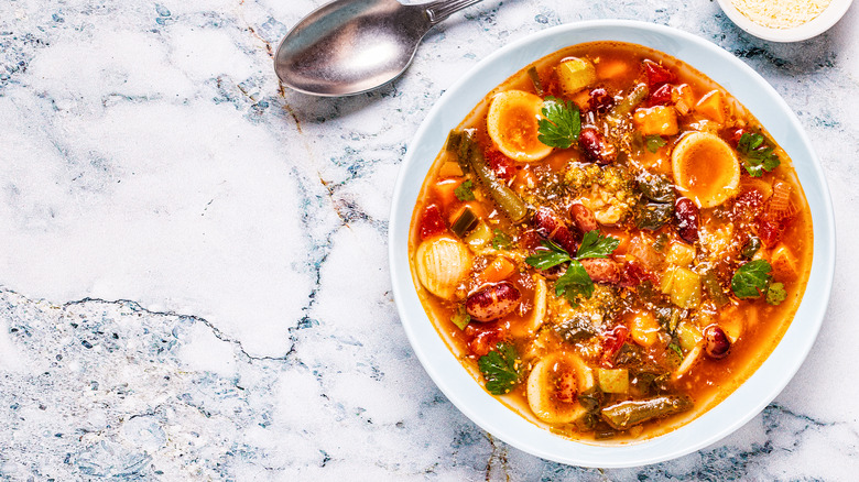 Orecchiette soup with vegetables