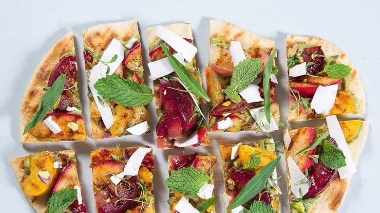 grilled peach and plum flatbread