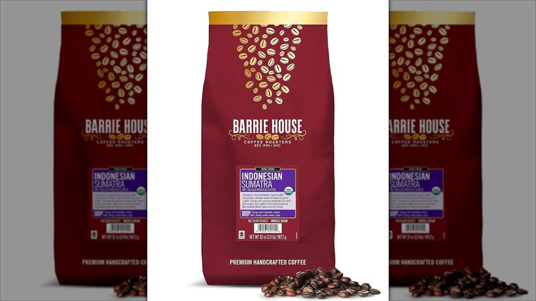 Bag of Barrie House single origin coffee beans on white background