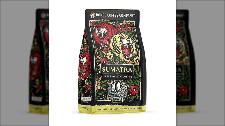 Bag of Bones Coffee Company Sumatra Single Origin beans on white background