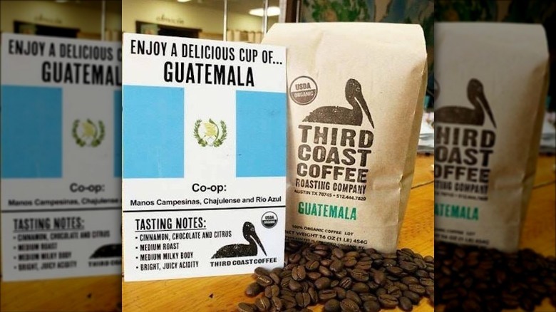 Guatemala coffee bag and beans