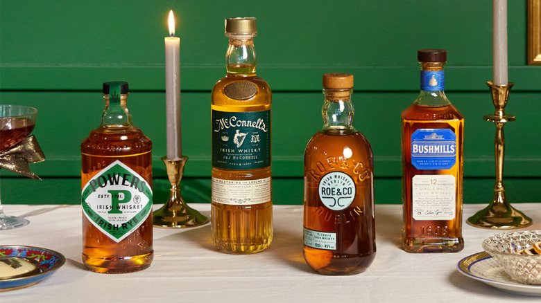 Irish whiskeys on table