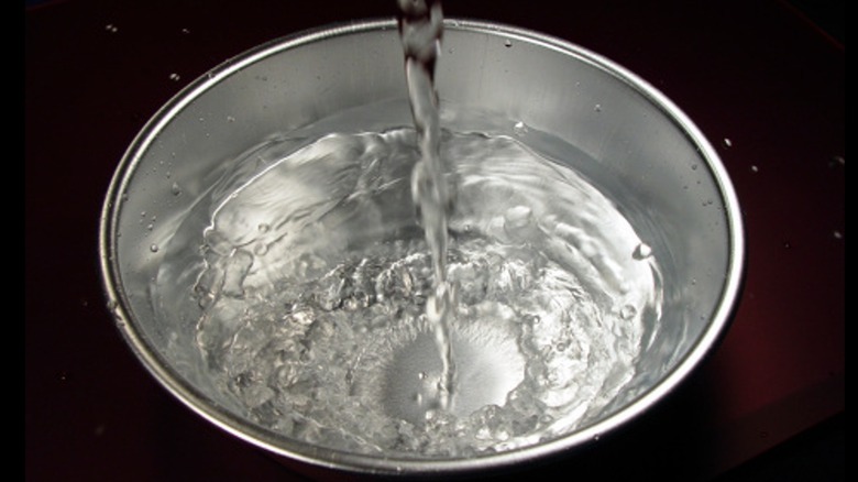 Metal bowl filled with water 