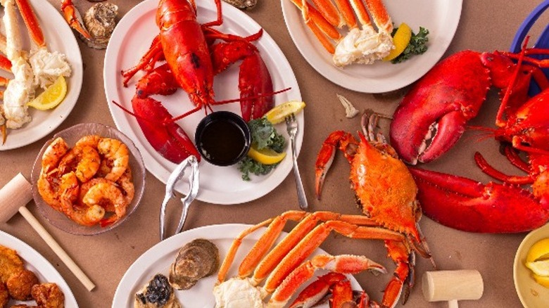 A seafood dinner with lobster