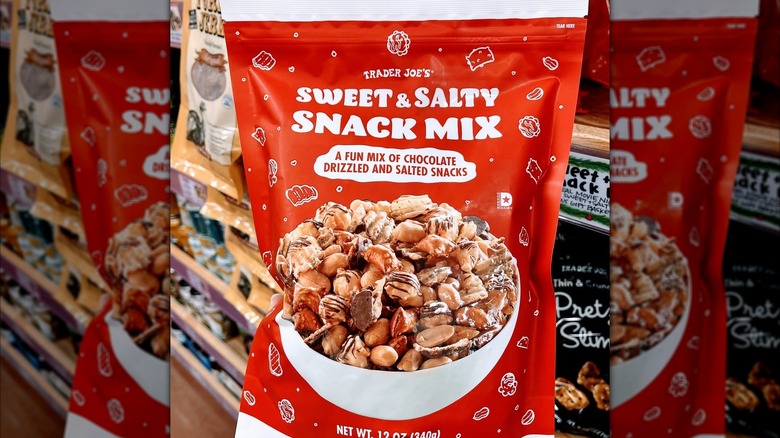 Red bag of Sweet & Salty Snack Mix in Trader Joe's aisle