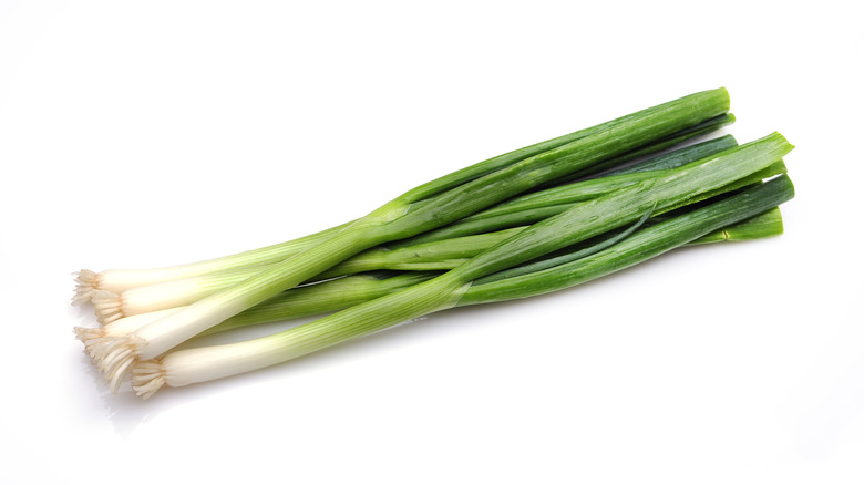 Green onions on white background