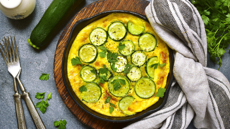 zucchini omelet in cast iron