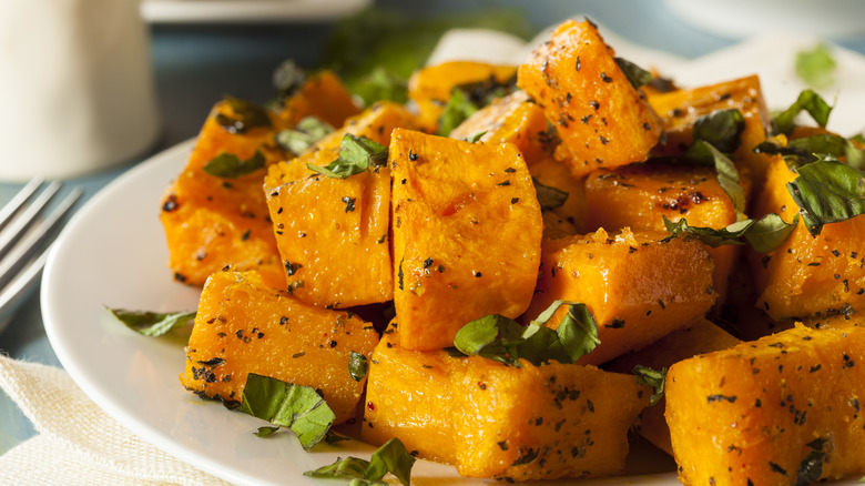 Baked butternut squash on plate