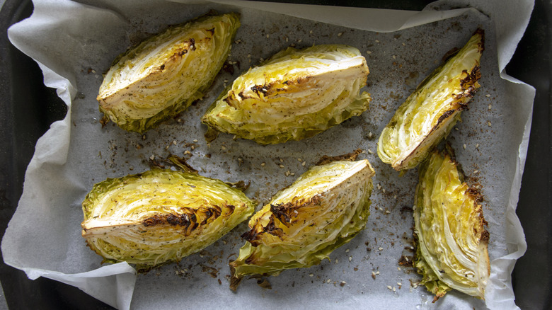 Aerial shot of roasted cabbage wedges