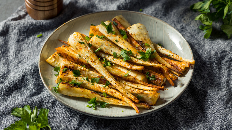 Aerial shot of parsnips on plate