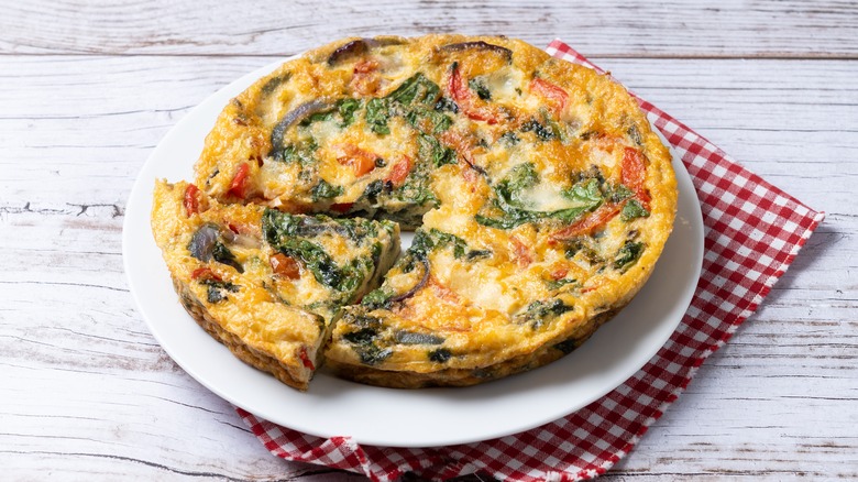 Frittata with one slice cut