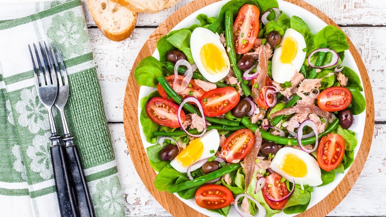 Nicoise salad with cutlery