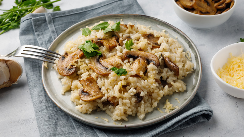 Risotto with mushrooms on plate