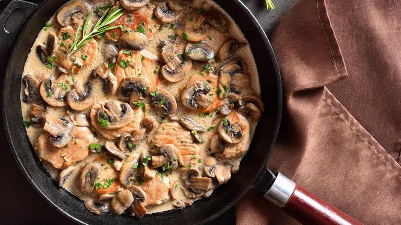 mushroom gravy in a pan