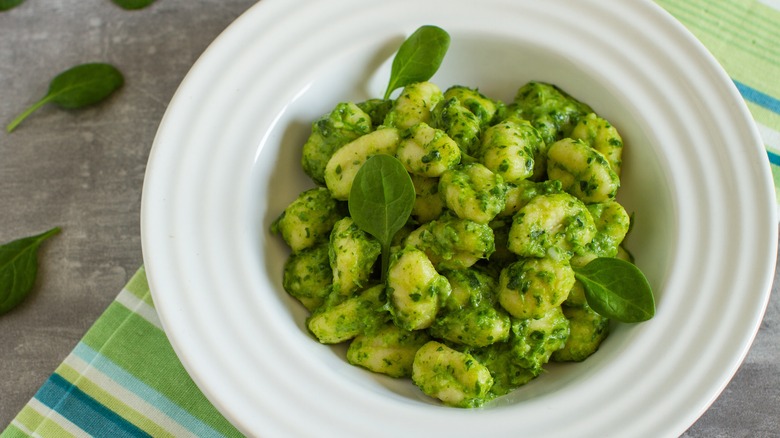 Gnocchi with pesto and spinach