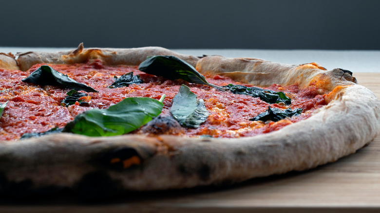 Sourdough pizza with basil