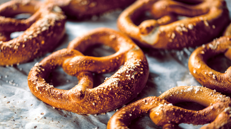 Bavarian pretzels on table