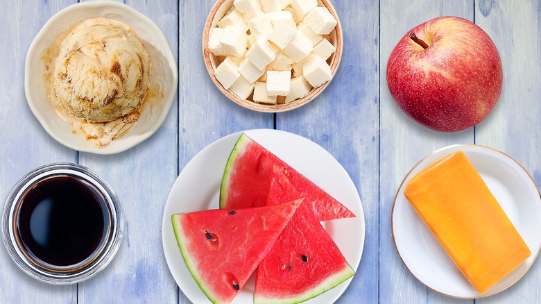 Composite image featuring unusual pairs of ingredients