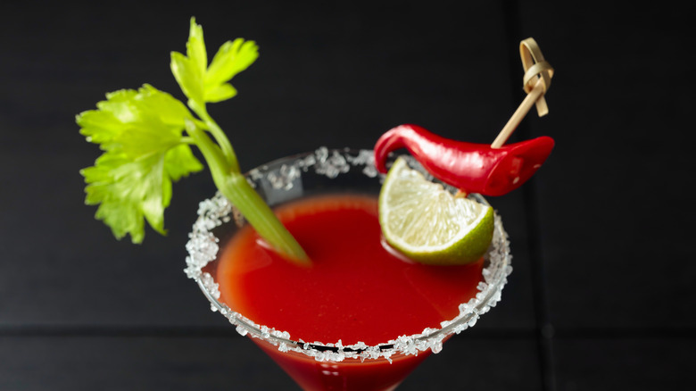 Chili pepper garnish on Bloody Mary