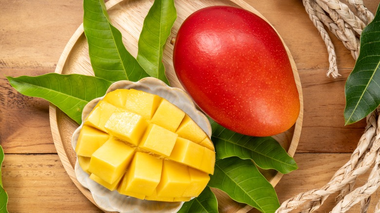 Japanese mango on wooden plate