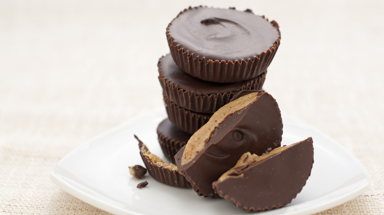 Peanut butter cups stacked