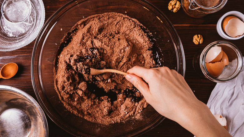 Mixing cocoa powder and chocolate