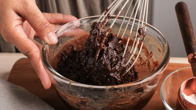 Whisking brownie batter