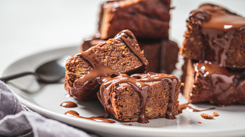 Vegan brownie squares on plate