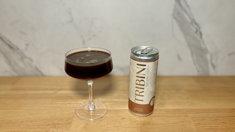 Tribini toasted hazelnut espresso martini on table