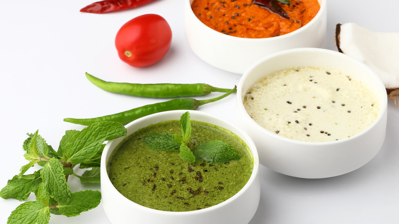 Indian chutney green red white