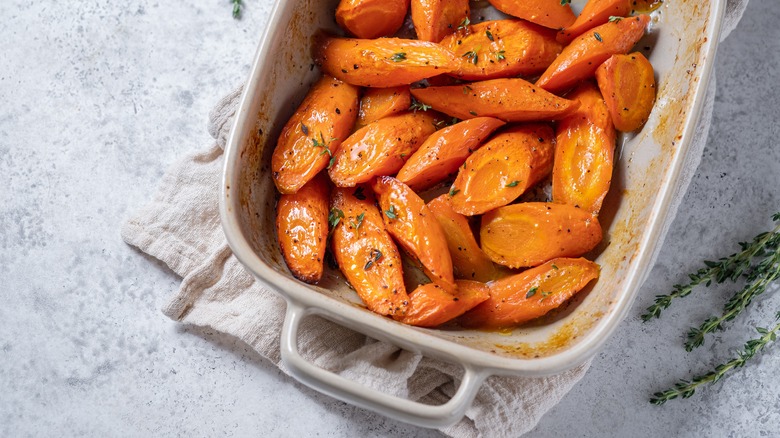 Glazed carrots in baking dish